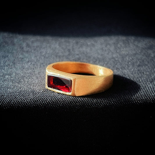 Red Garnet Gold Signet Ring