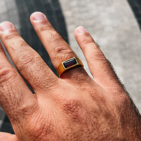 Red Garnet Gold Signet Ring - Hidden Depths