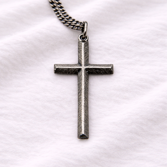 Minimalist Cross Sterling Silver Pendant - Hidden Depths