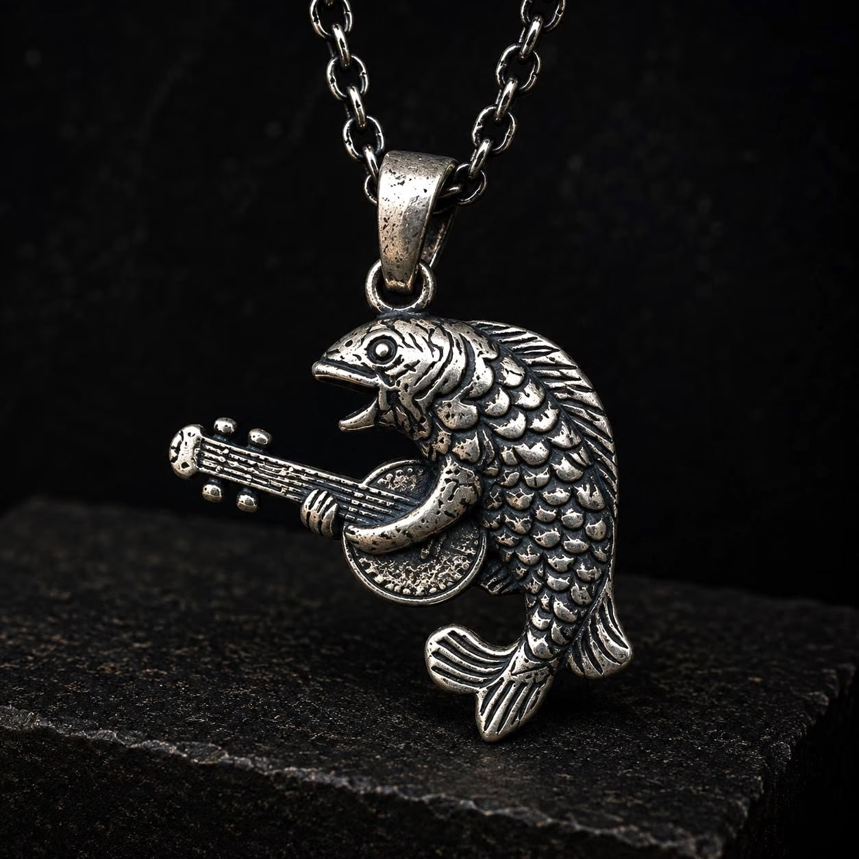 Medieval Fish Musician Necklace