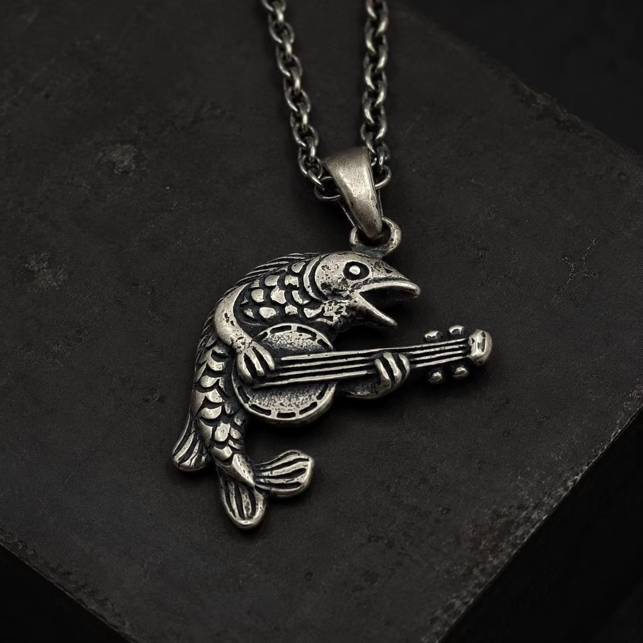 Medieval Fish Musician Necklace