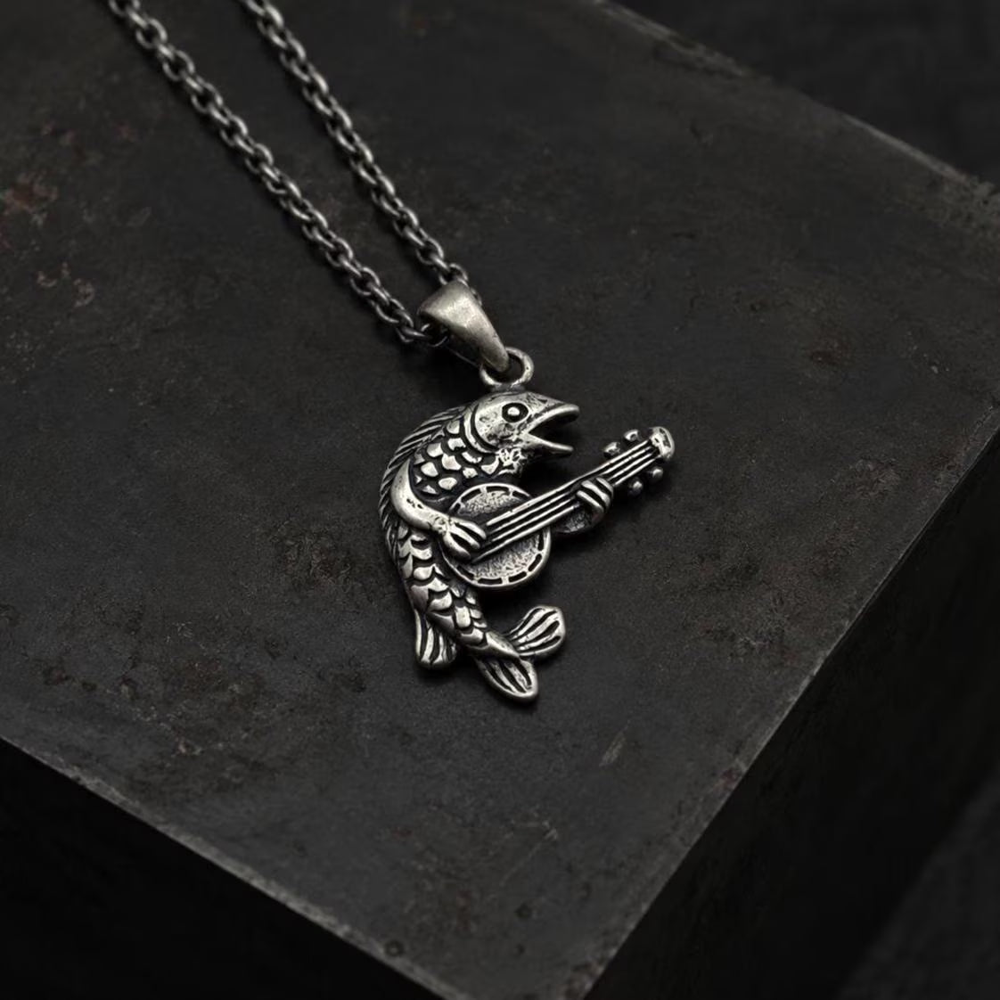 Medieval Fish Musician Necklace