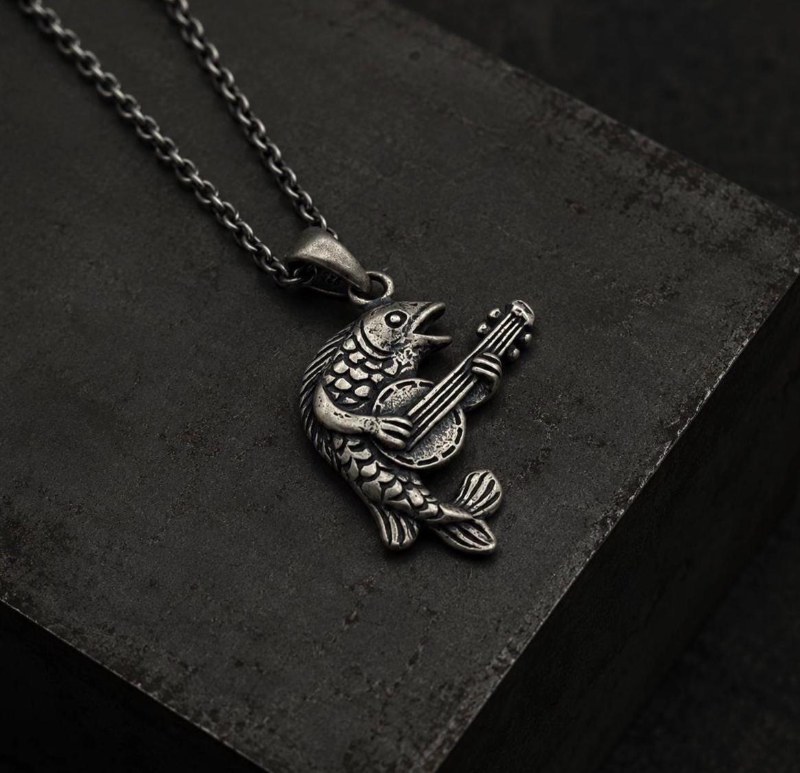 Medieval Fish Musician Necklace