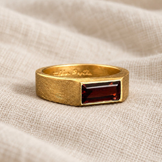 Red Garnet Gold Signet Ring