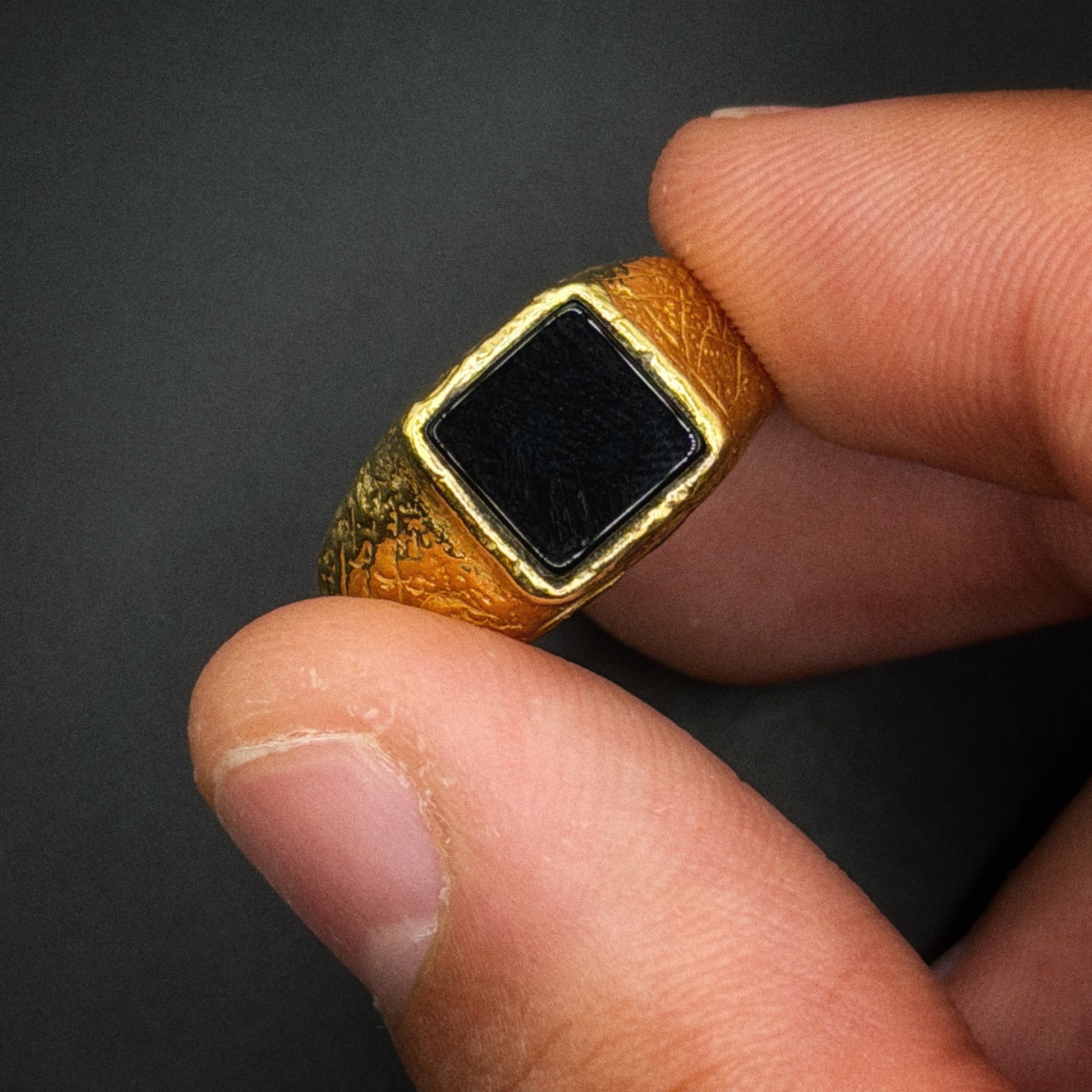 Black Onyx Gold Signet Ring - Hidden Depths   