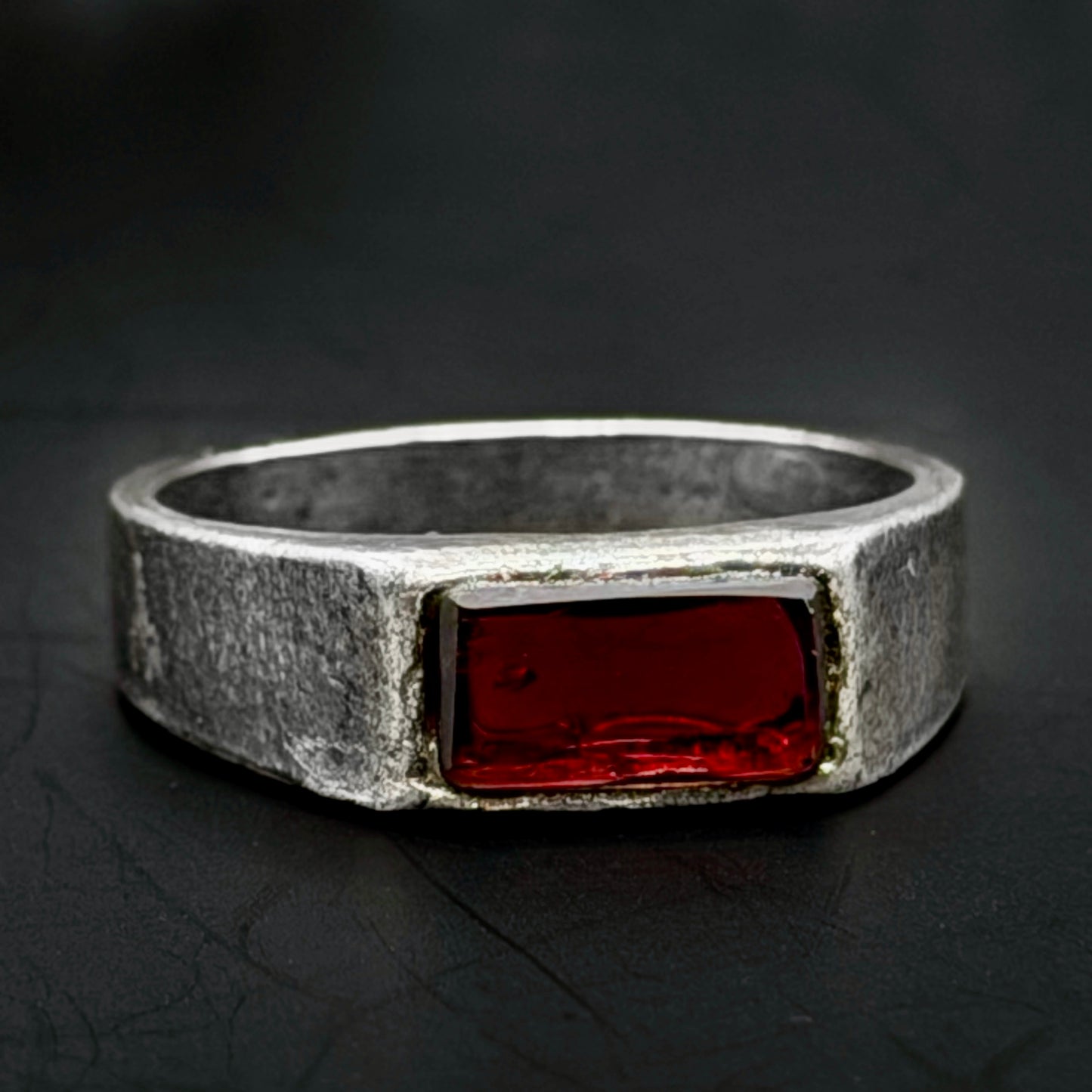 Red Garnet Silver Signet Ring