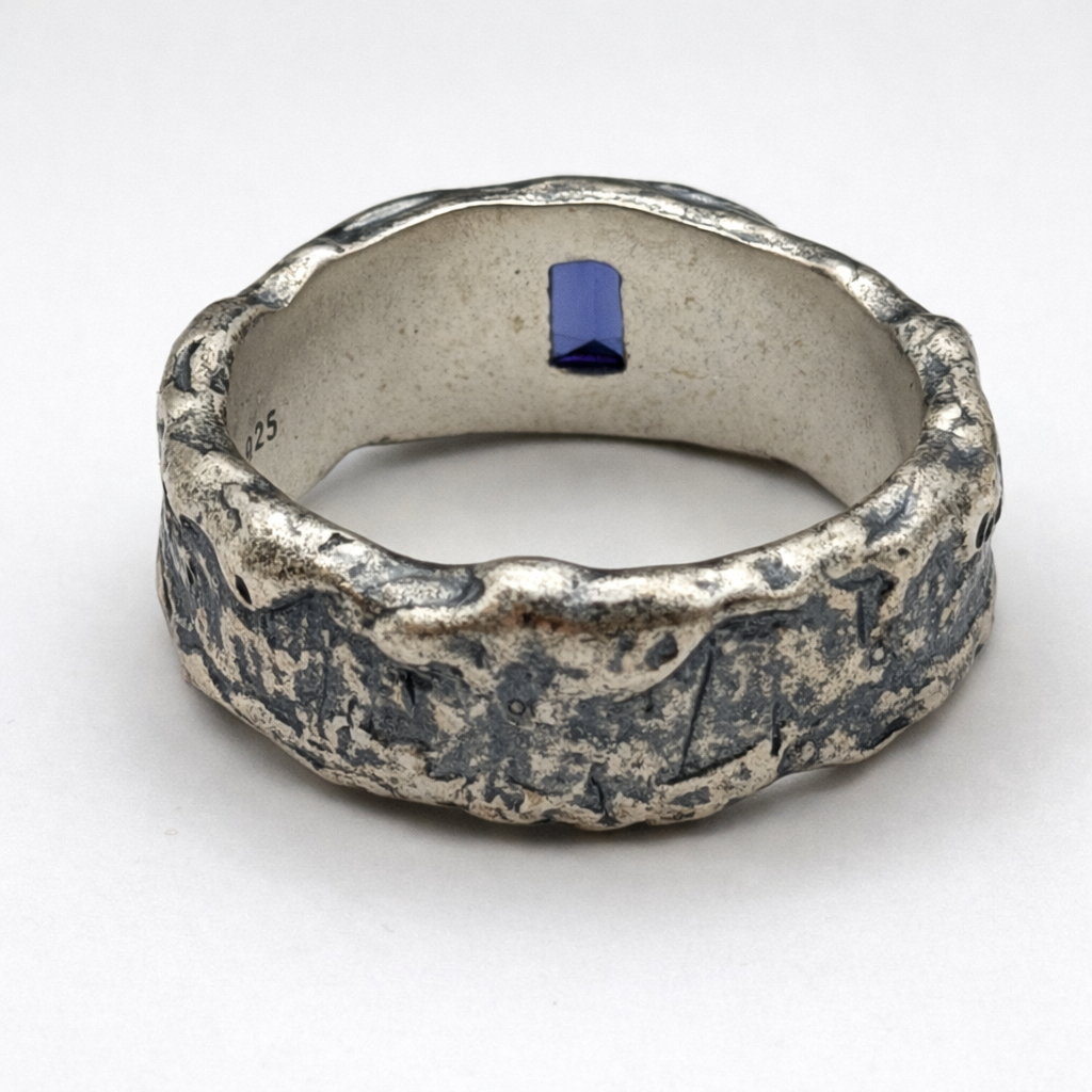 Molten Silver Blue Sapphire Ring