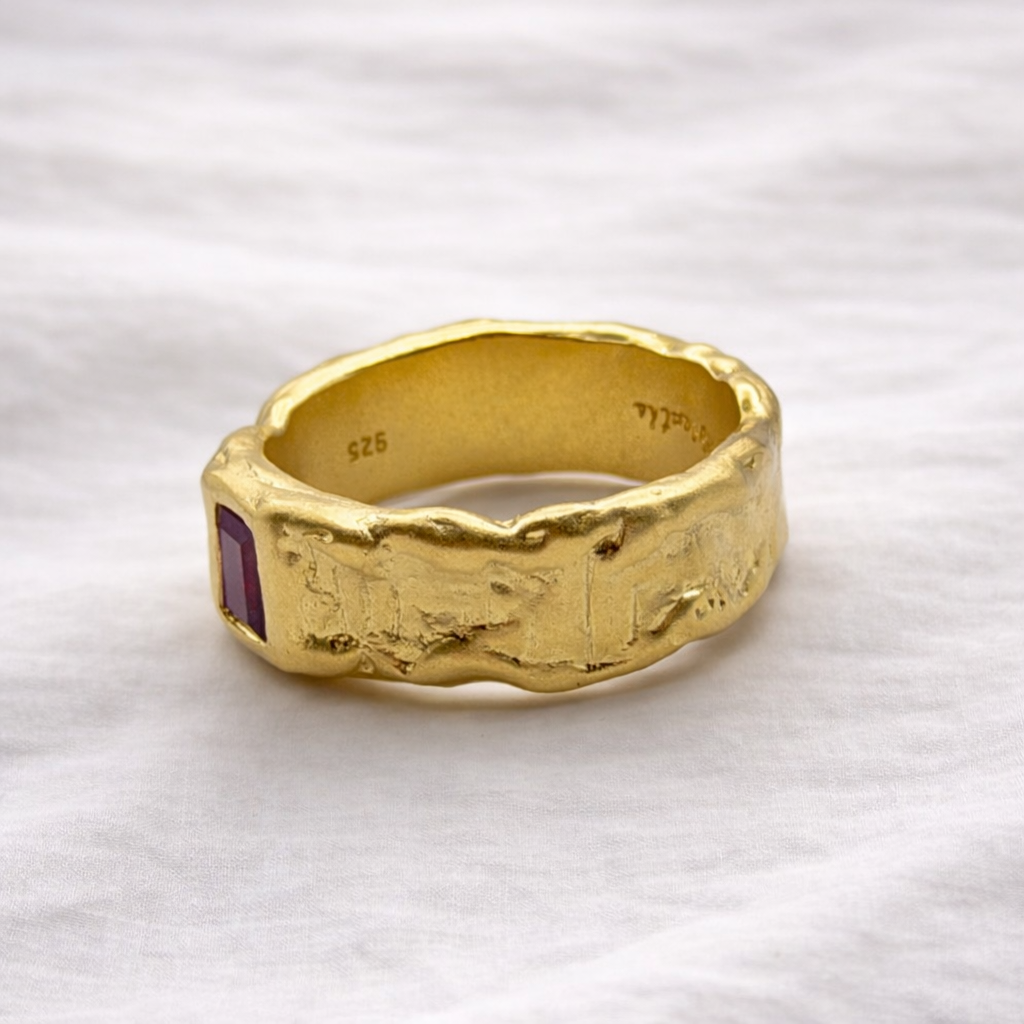 Chunky Red Garnet Gold Ring