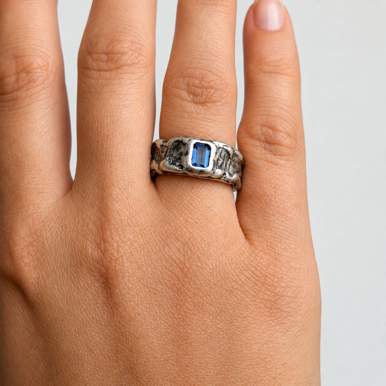 Molten Silver Blue Sapphire Ring