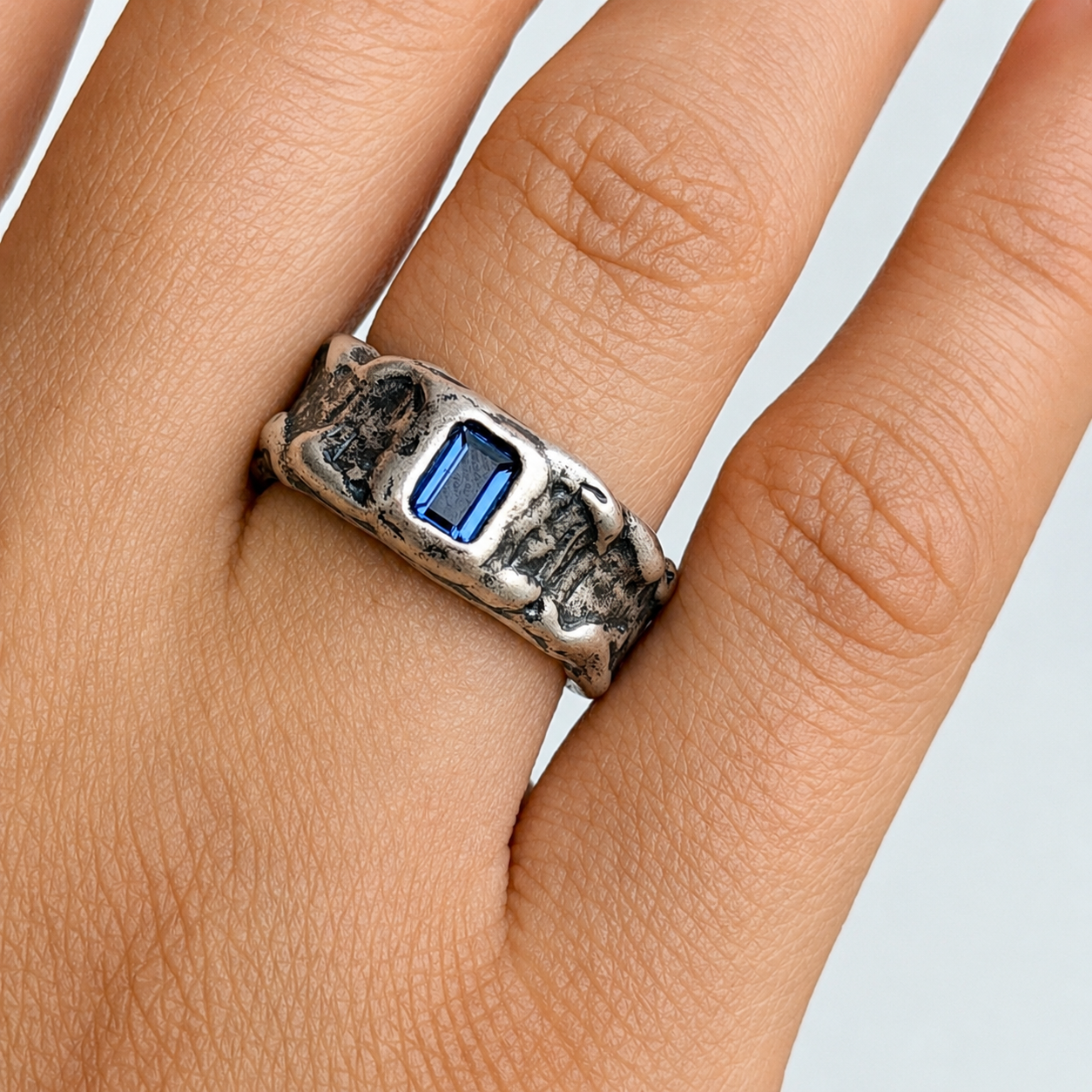 Molten Silver Blue Sapphire Ring