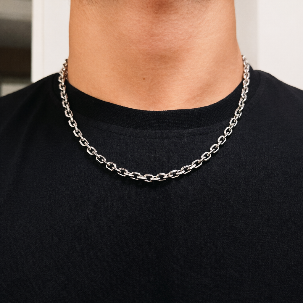 Men's Oxidized Cable Chain Silver Necklace