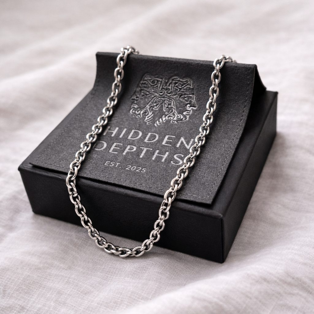 Men's Oval Cable Chain Oxidized Silver Necklace