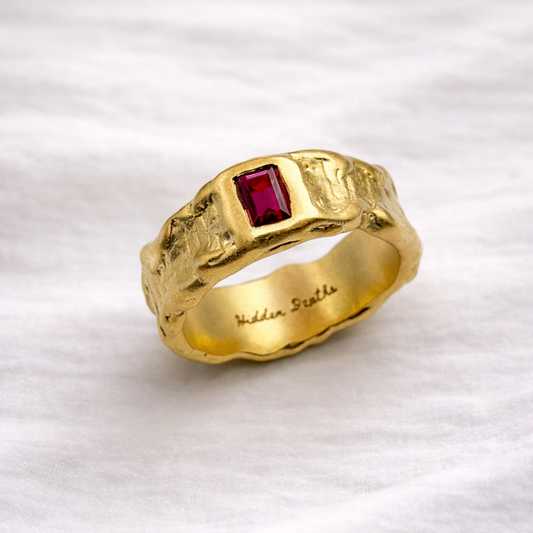 Chunky Red Garnet Gold Ring