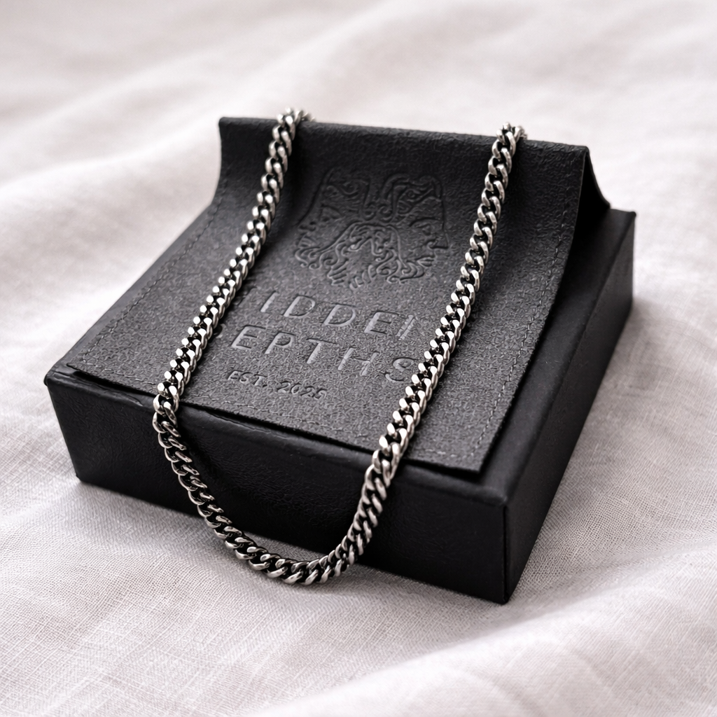 Men's Curb Chain Oxidized Silver Necklace 