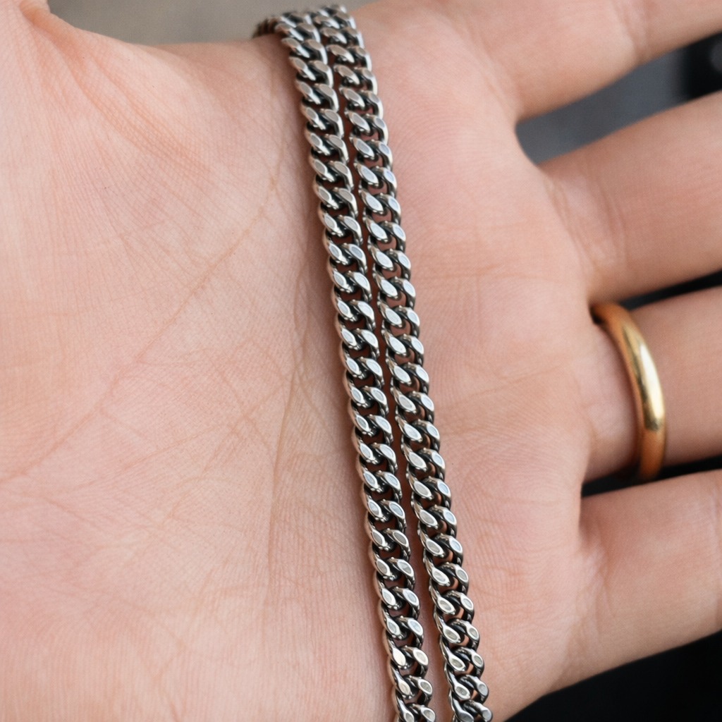 Men's Curb Chain Oxidized Silver Necklace 