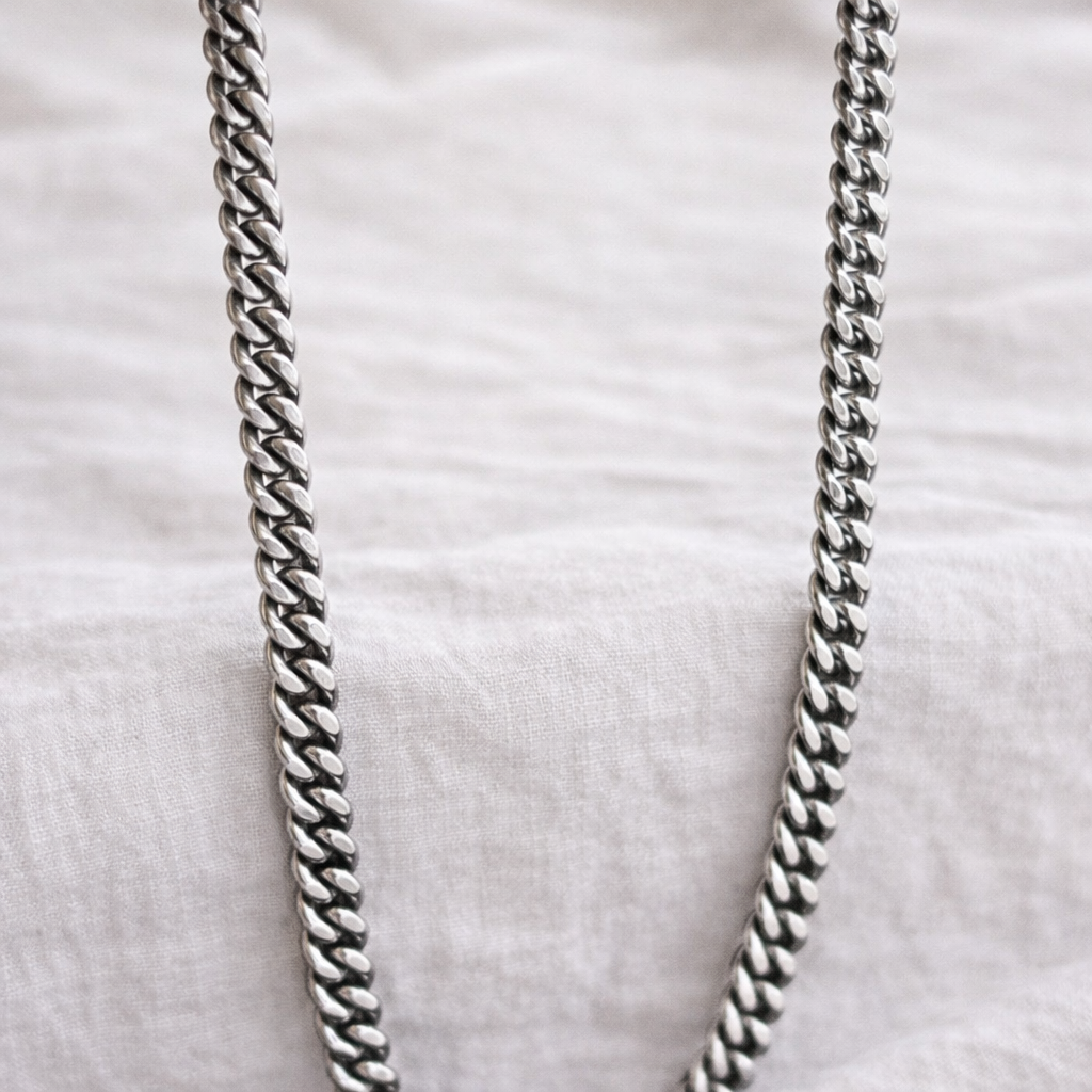 Men's Curb Chain Oxidized Silver Necklace 