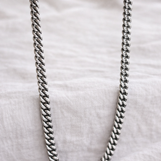 Men's Curb Chain Oxidized Silver Necklace 
