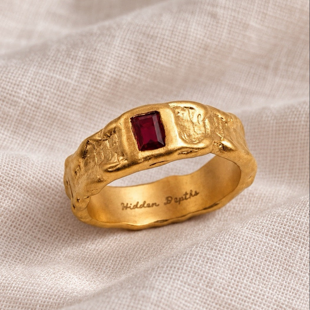 red garnet gold signet ring