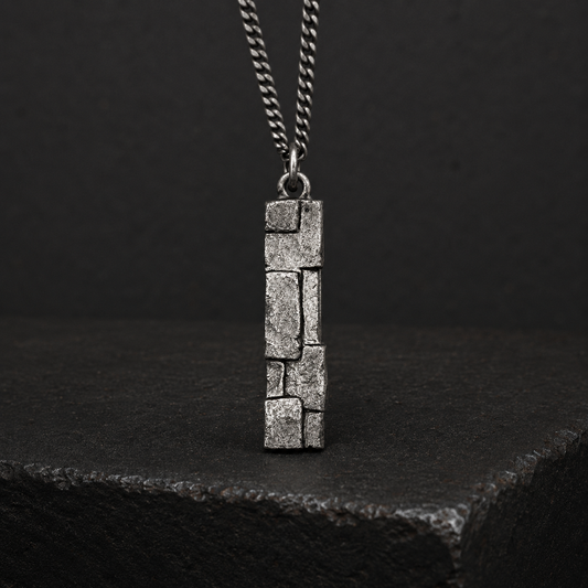 Men's Geometric Block Silver Necklace