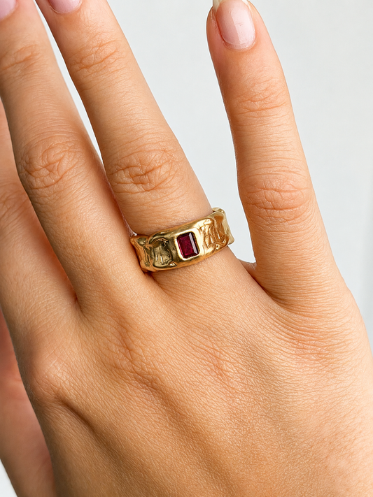 Molten Gold Red Garnet Ring