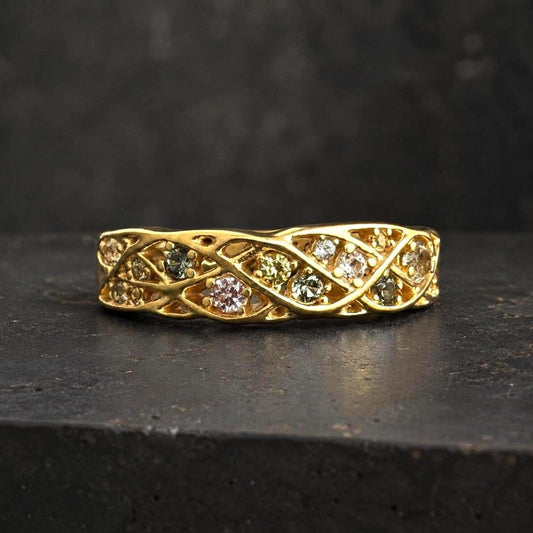 Dainty Gold Ring with Multicolored Sapphires