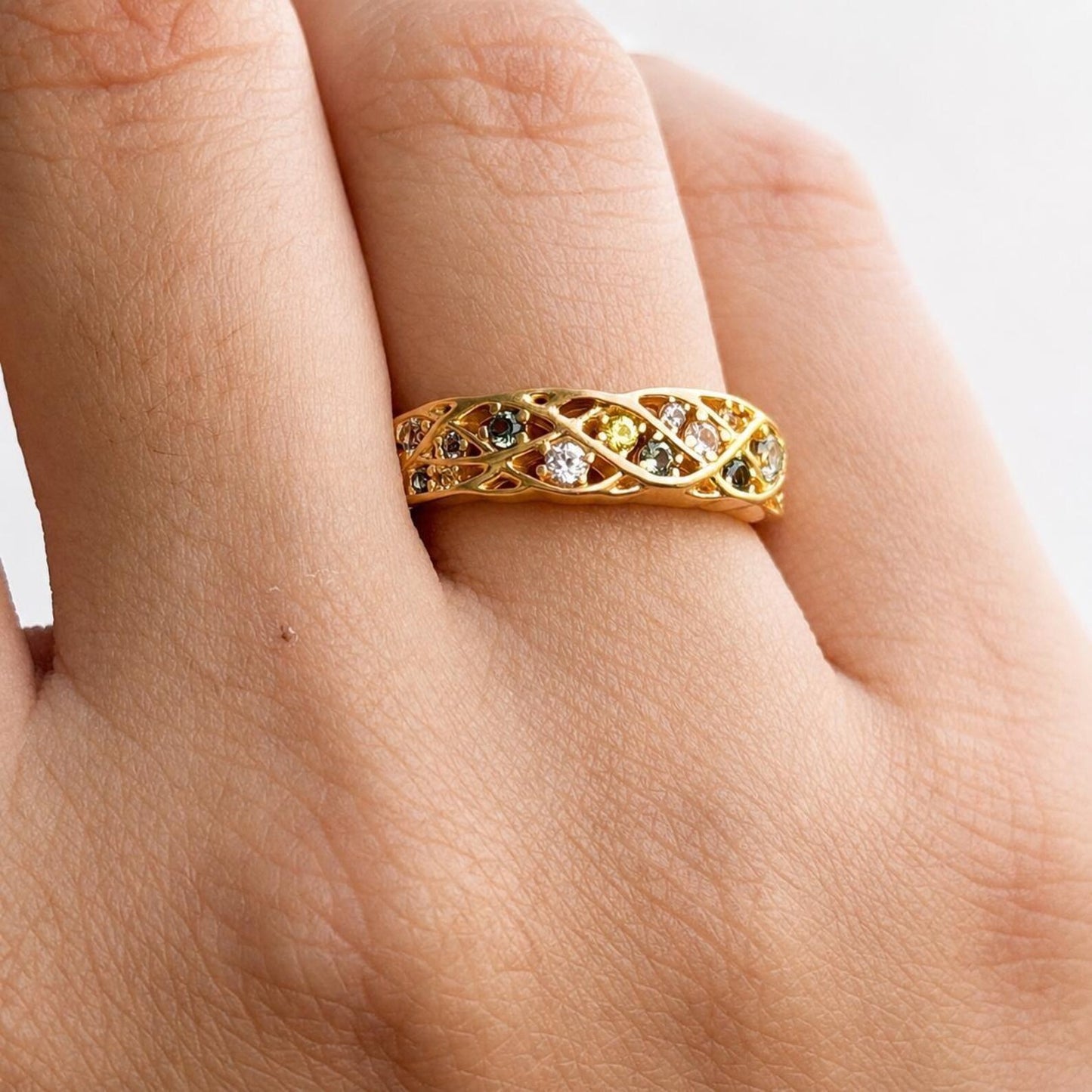 Dainty Gold Ring with Multicolored Sapphires