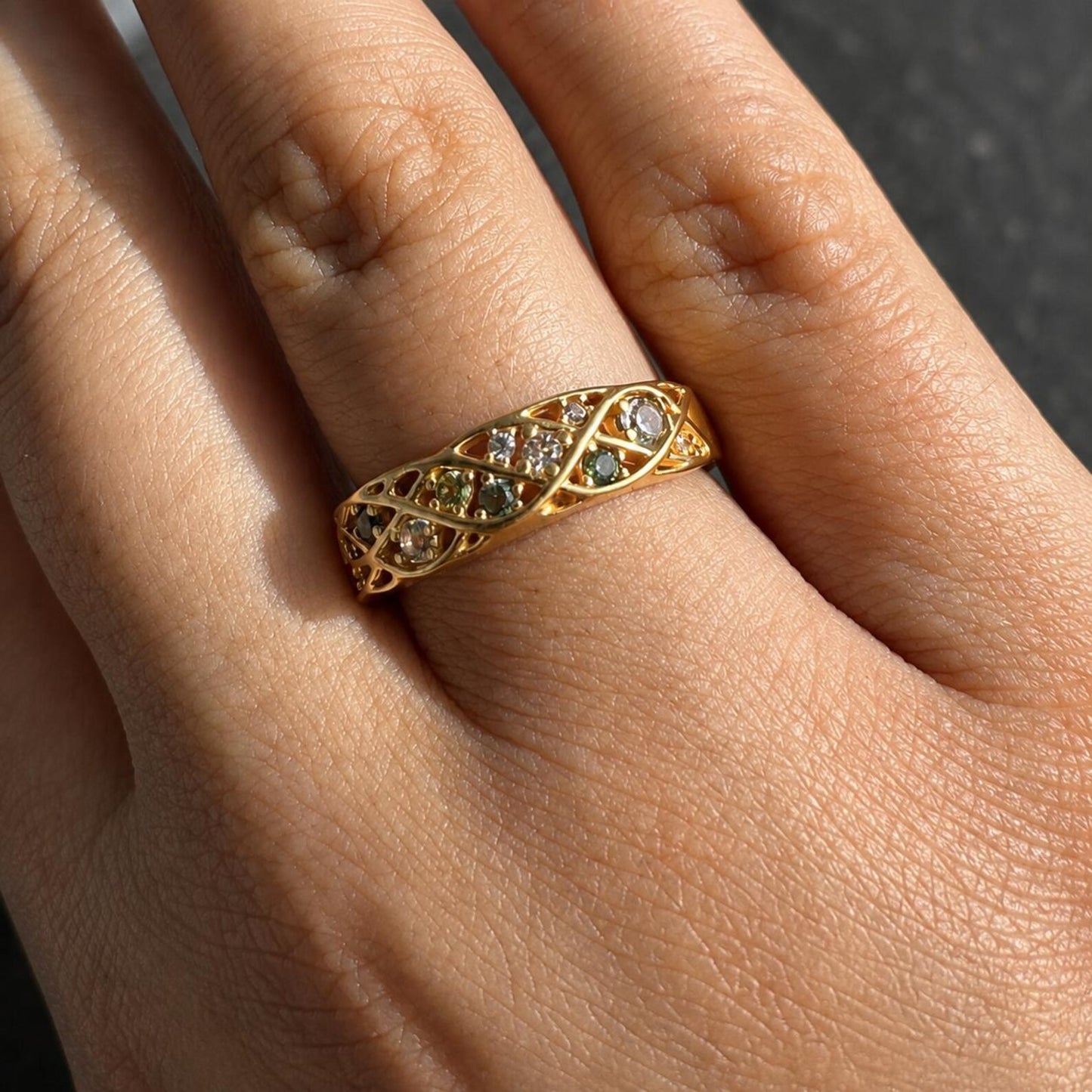 Dainty Gold Ring with Multicolored Sapphires