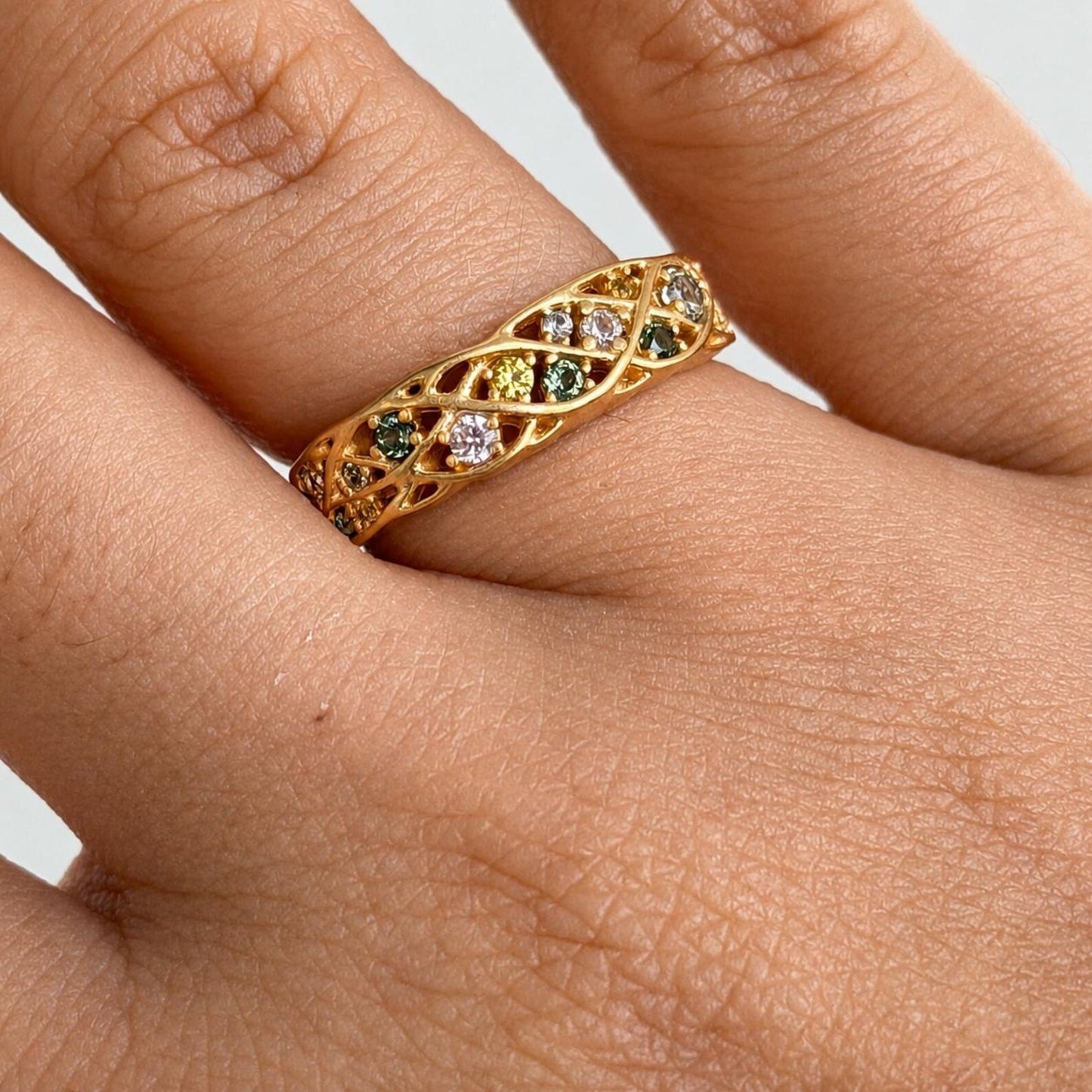 Dainty Gold Ring with Multicolored Sapphires