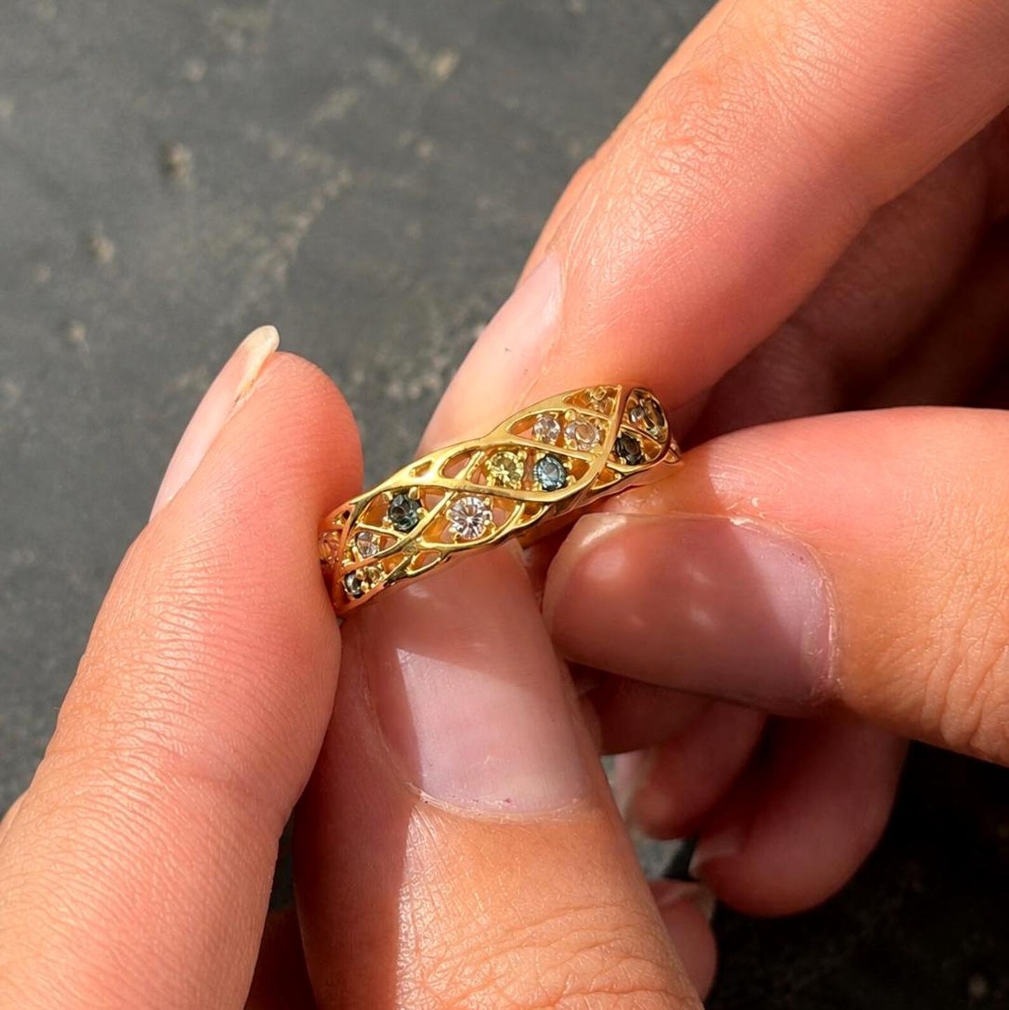 Dainty Gold Ring with Multicolored Sapphires