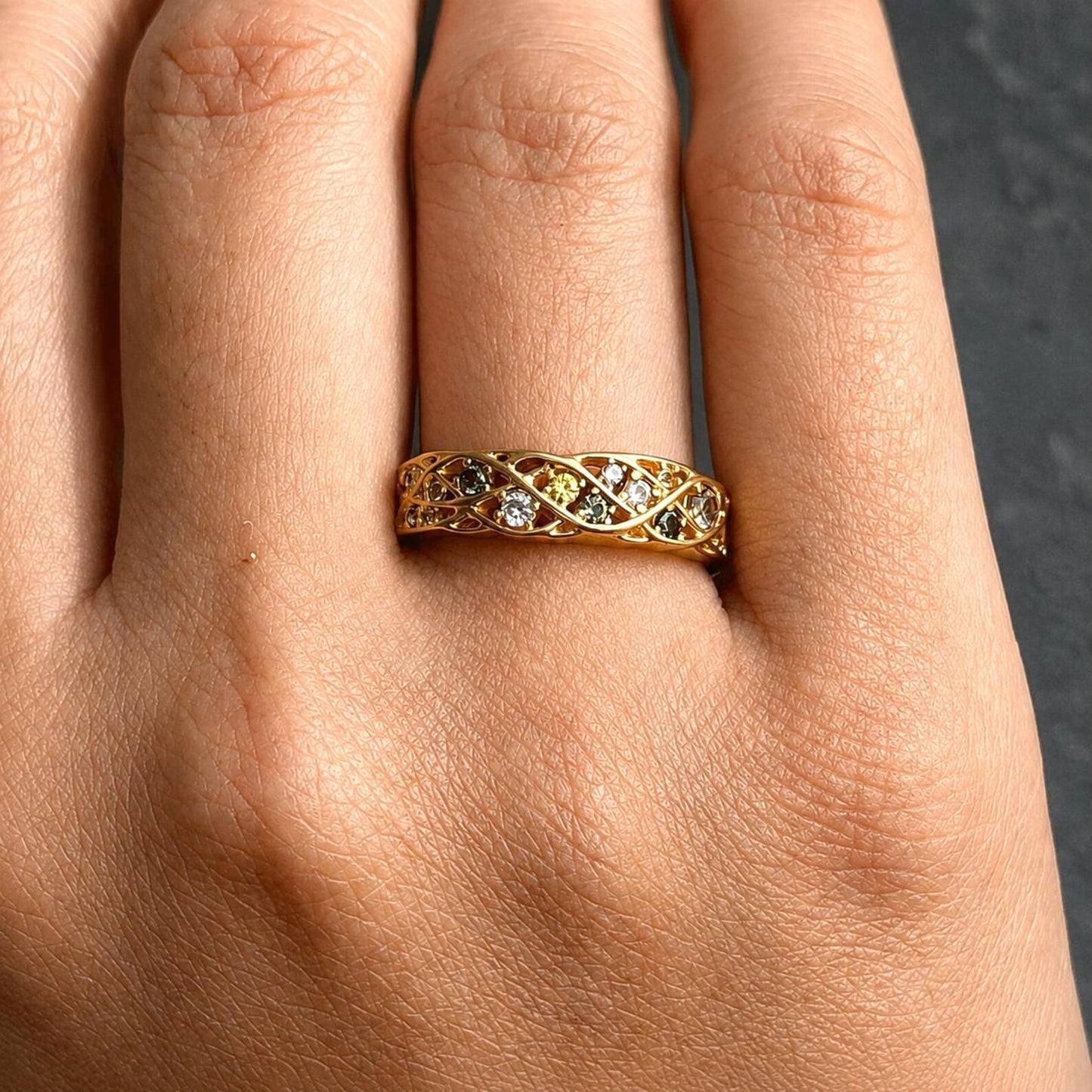 Dainty Gold Ring with Multicolored Sapphires