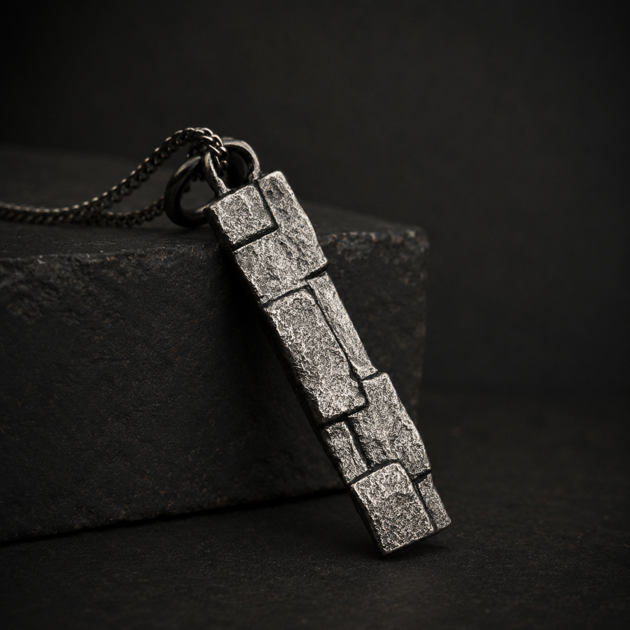 Men's Geometric Block Silver Necklace
