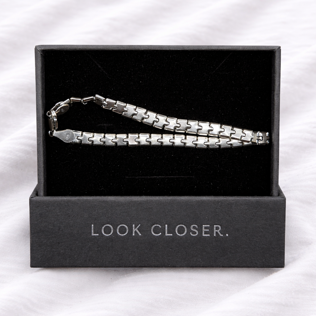 Men's Silver Jigsaw Chain Bracelet