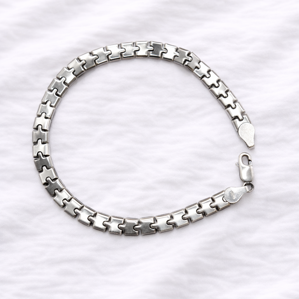 Men's Silver Jigsaw Chain Bracelet