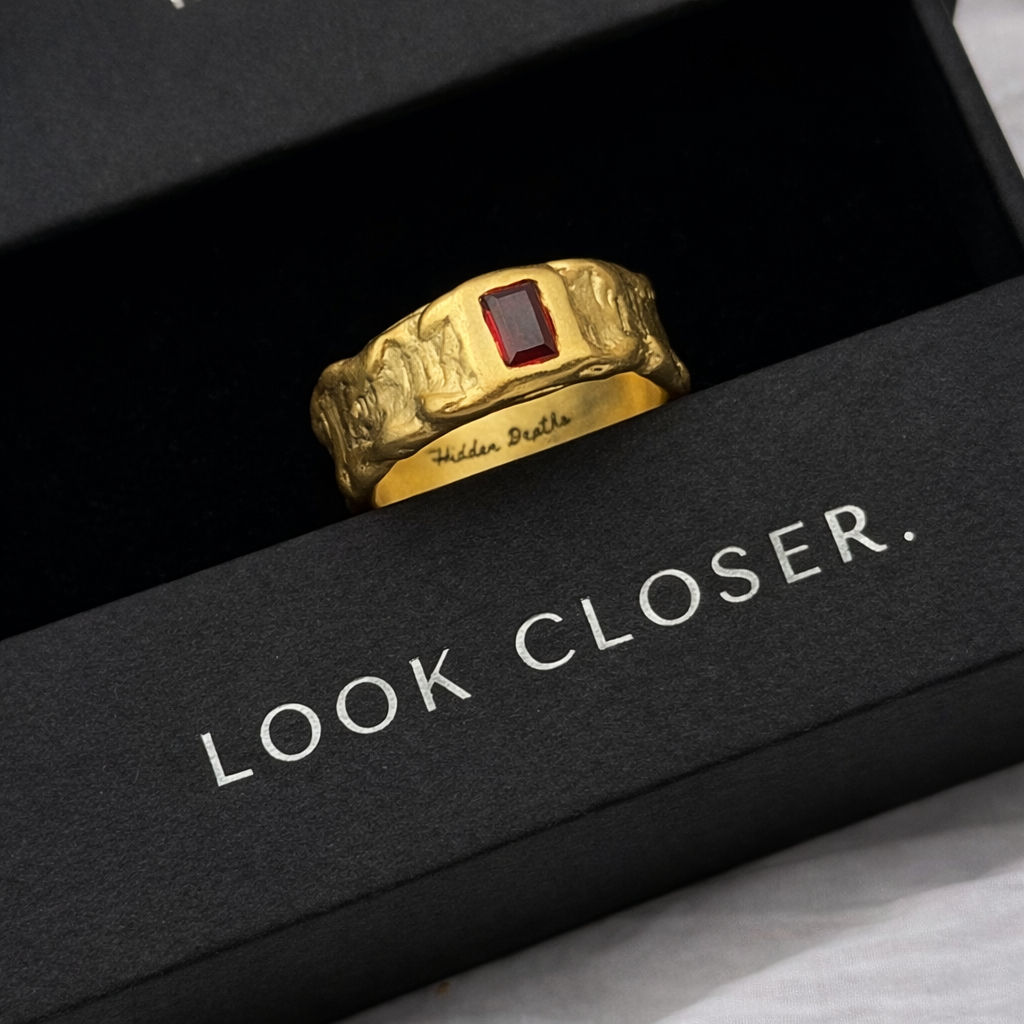 Chunky Red Garnet Gold Ring