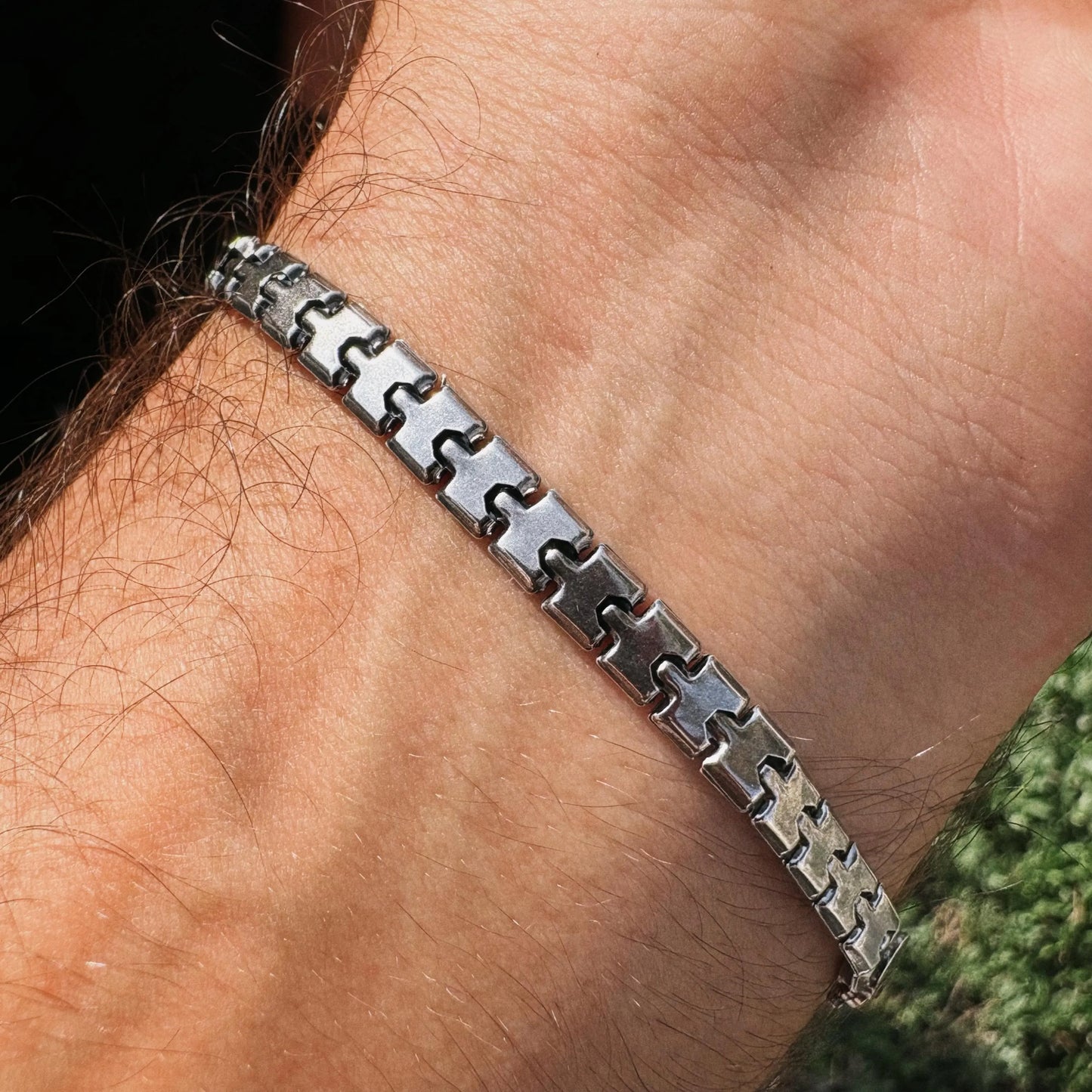 Men's Silver Jigsaw Chain Bracelet