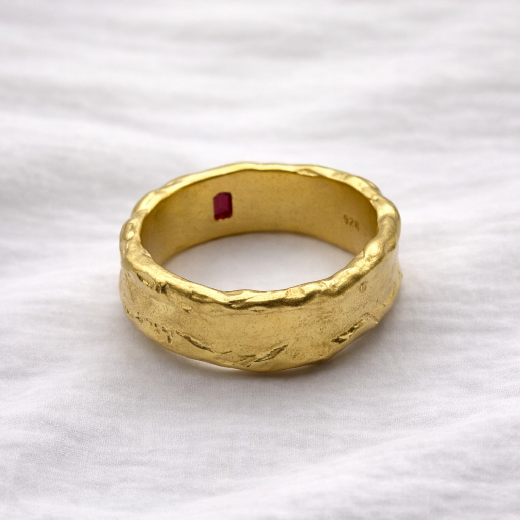 Chunky Red Garnet Gold Ring