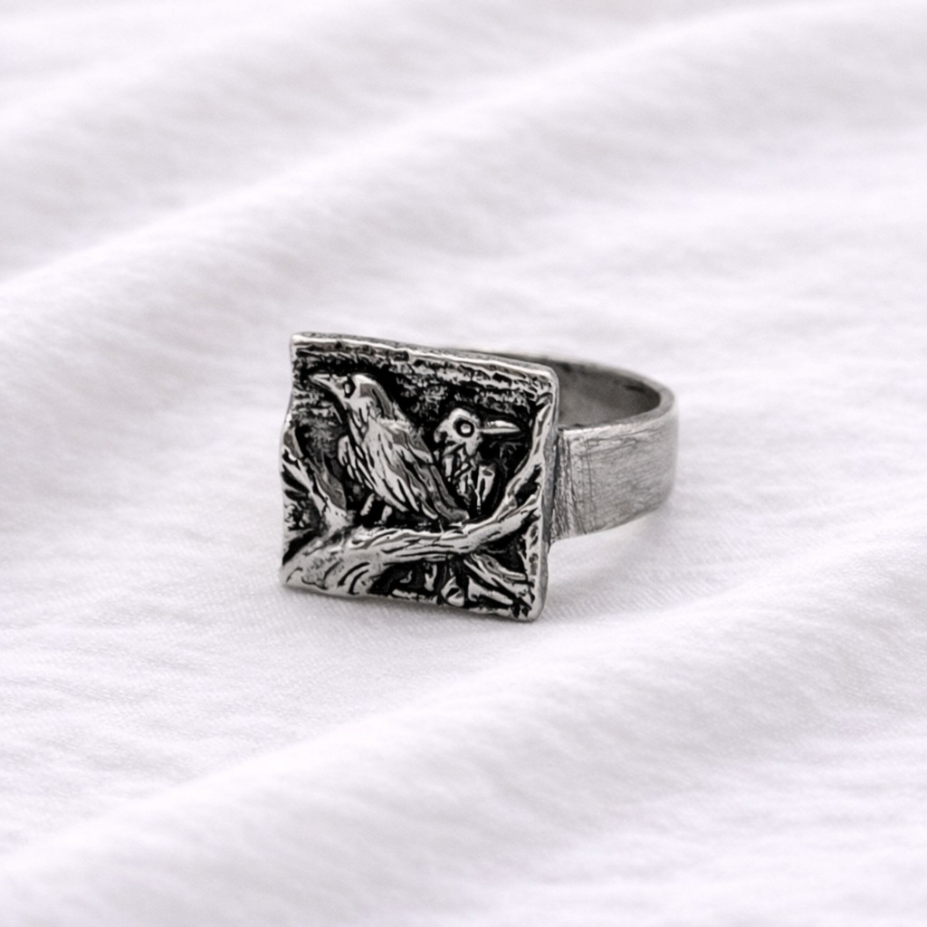 Odin's Ravens Silver Signet Ring