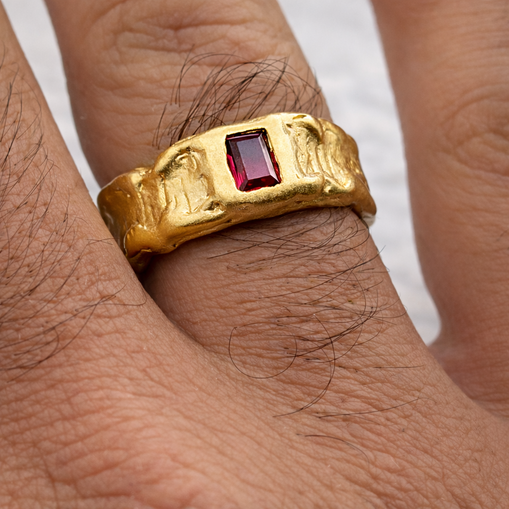 Chunky Red Garnet Gold Ring