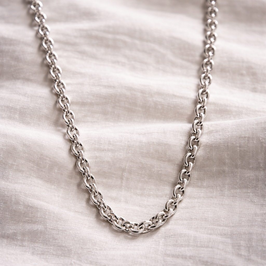 Men's Oval Cable Polished Chain Necklace 