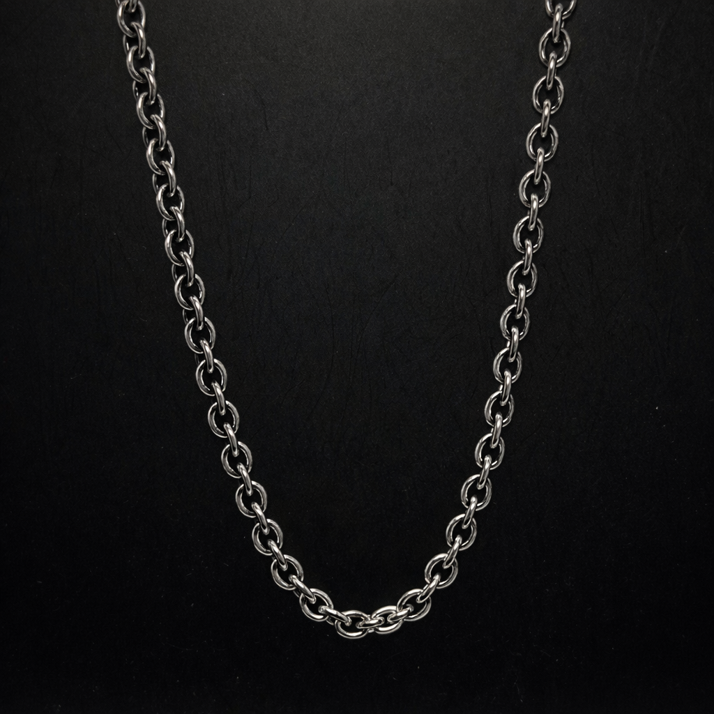 Men's Oval Cable Chain Oxidized Silver Necklace 