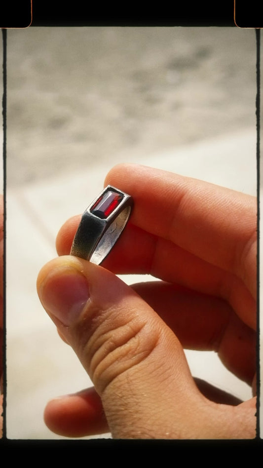 Red Garnet Silver Signet Ring