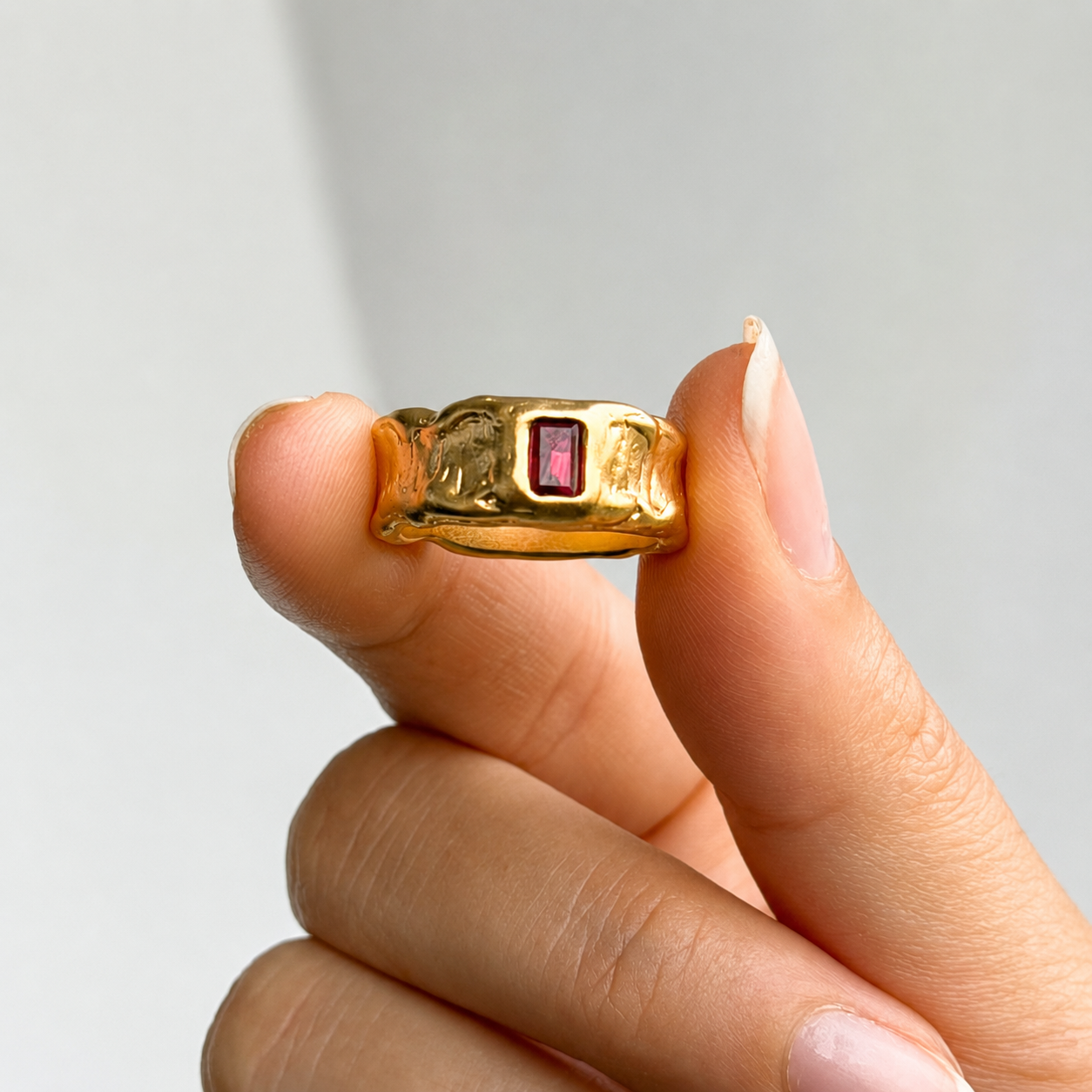 Molten Gold Red Garnet Ring