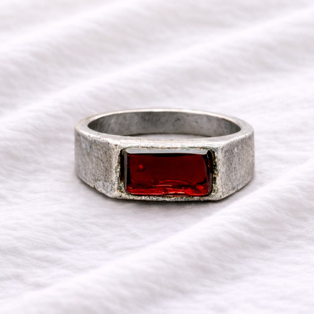 Red Garnet Silver Signet Ring