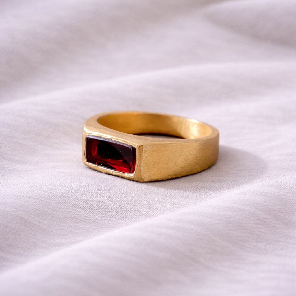 Red Garnet Gold Signet Ring - Hidden Depths  