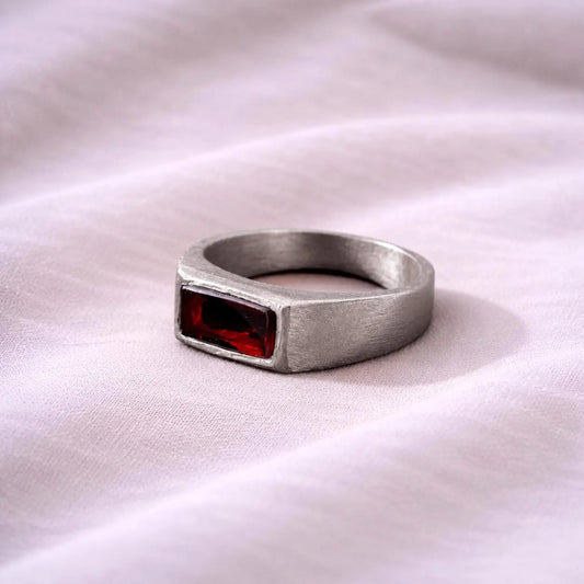Red Garnet Silver Signet Ring