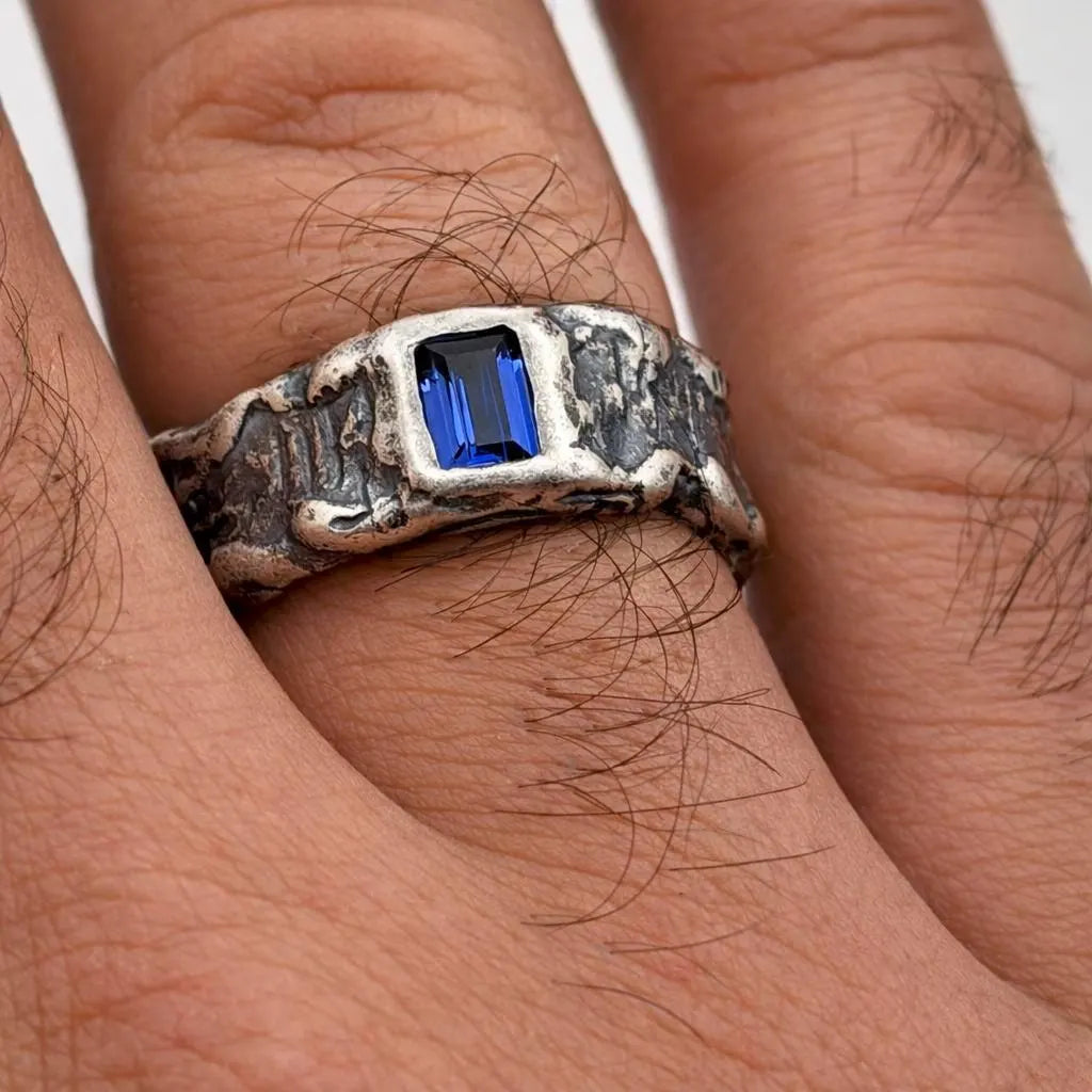 Molten Silver Blue Sapphire Ring