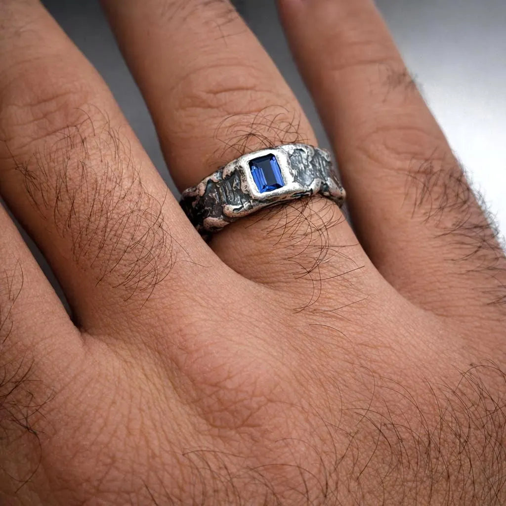 Molten Silver Blue Sapphire Ring