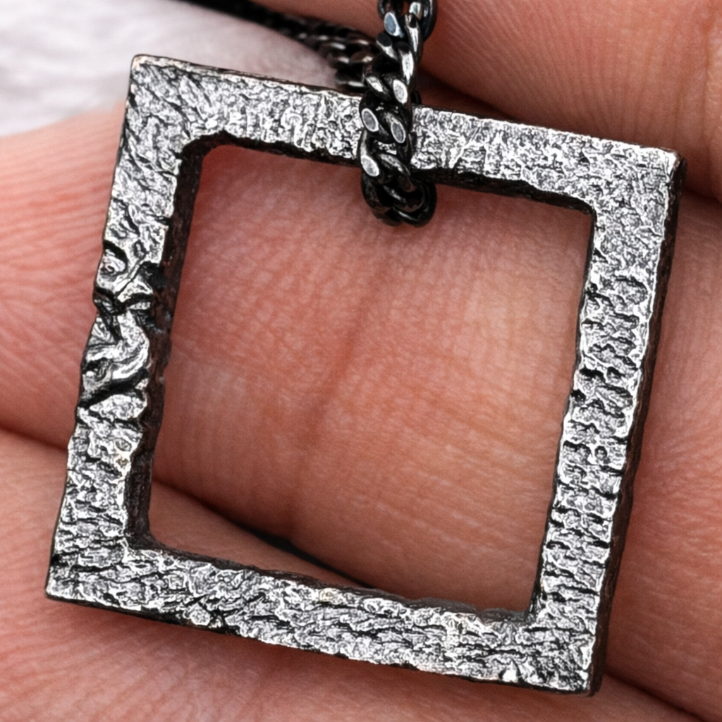Rustic Square Silver Necklace